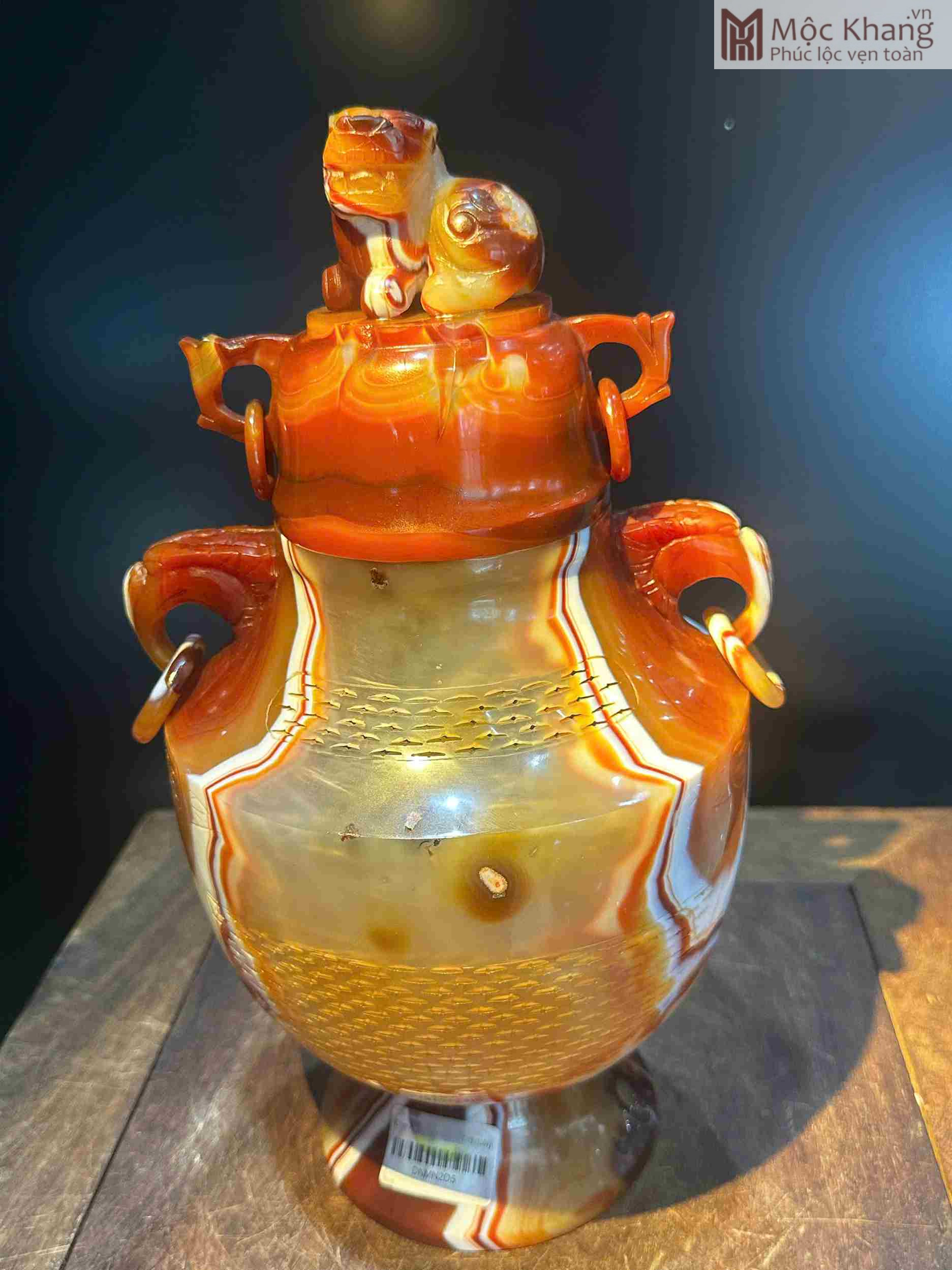 Đỉnh Xông Trầm Ngọc Mã Não Đỏ Cao 30 (cm) (1)_1 Đỉnh Xông Trầm Ngọc Mã Não Đỏ Cao 30 (cm)