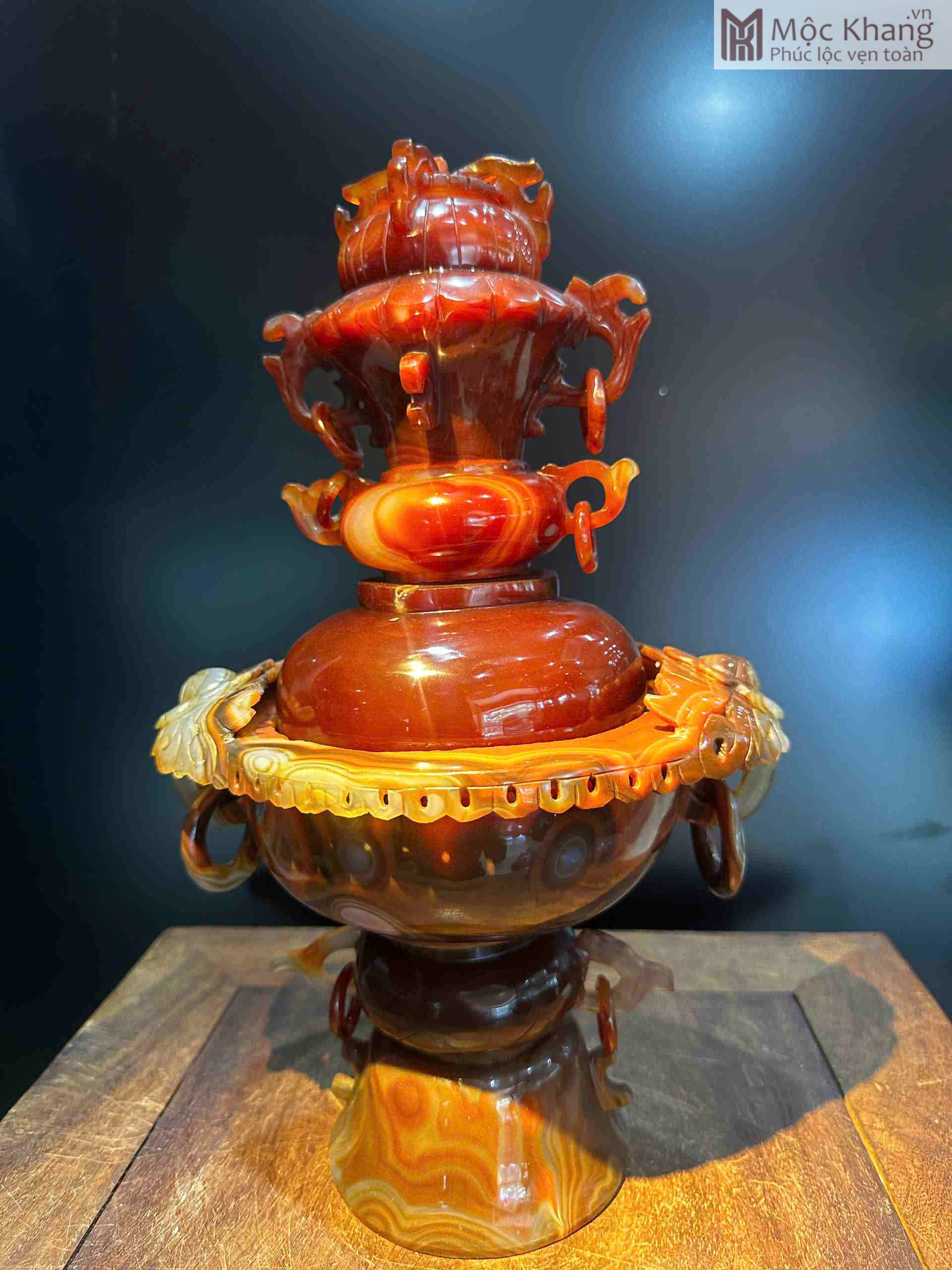 Đỉnh Xông Trầm Ngọc Mã Não Đỏ Cao 33 (cm) (1)_1 Đỉnh Xông Trầm Ngọc Mã Não Đỏ Cao 33 (cm)