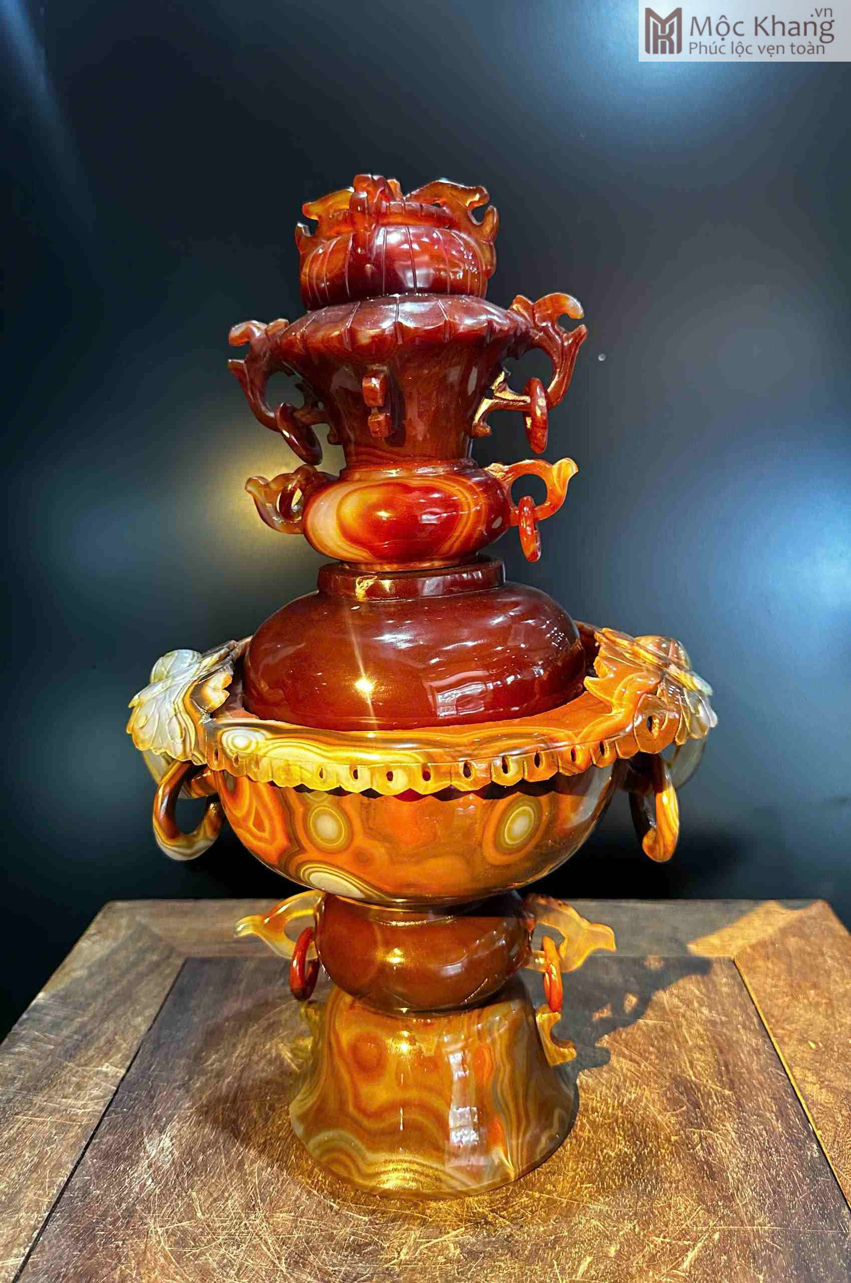 Đỉnh Xông Trầm Ngọc Mã Não Đỏ Cao 33 (cm) (2)_2