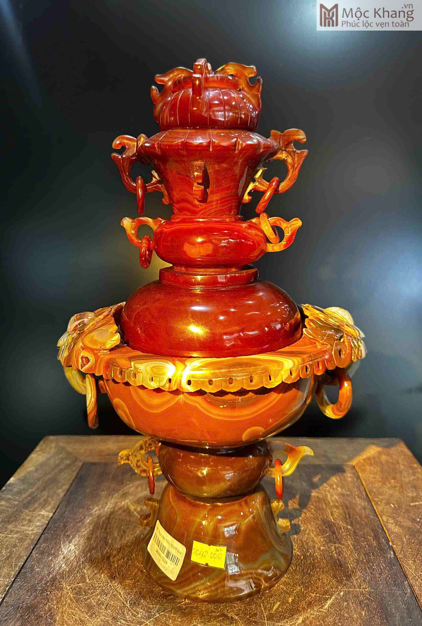 Đỉnh Xông Trầm Ngọc Mã Não Đỏ Cao 33 (cm) (3)_3 Đỉnh Xông Trầm Ngọc Mã Não Đỏ Cao 33 (cm)