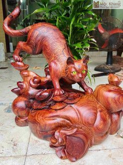 Tượng Mèo Gỗ Cẩm Cao 55 (cm)