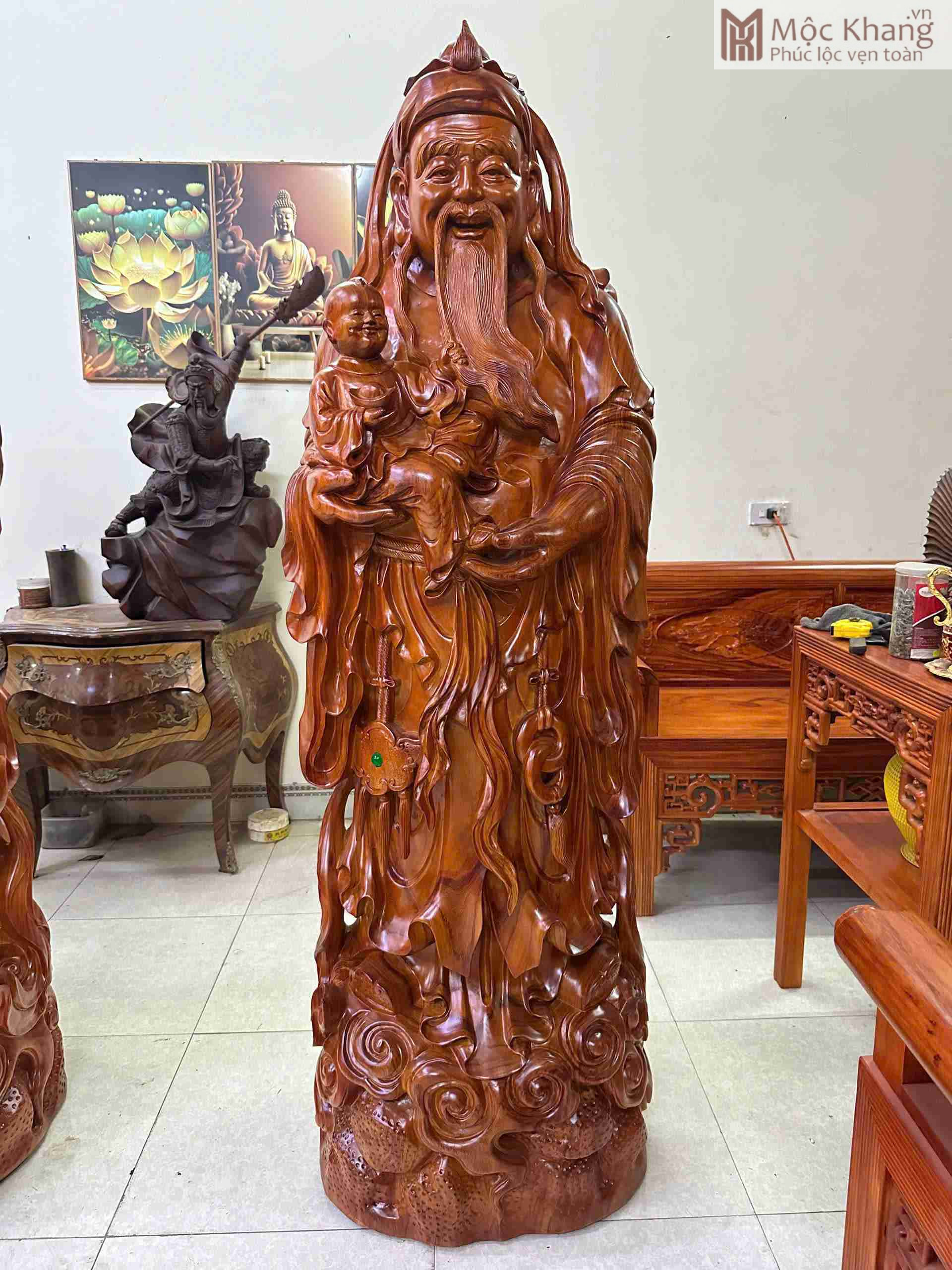 Tượng Phúc Lộc Thọ (Tam Đa) Gỗ Hương Cao 170 (cm) (8)_8 Tuong Phuc Loc Tho Tam Da Go Huong Cao 170 cm 8 8