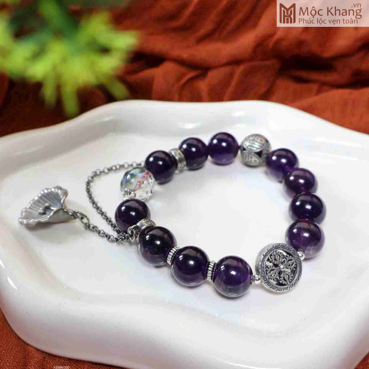 Chuỗi Thạch Anh Tím Hạt 12 (mm) Charm Bạc Thái (3)_3 Chuỗi Thạch Anh Tím Hạt 12 (mm) Charm Bạc Thái