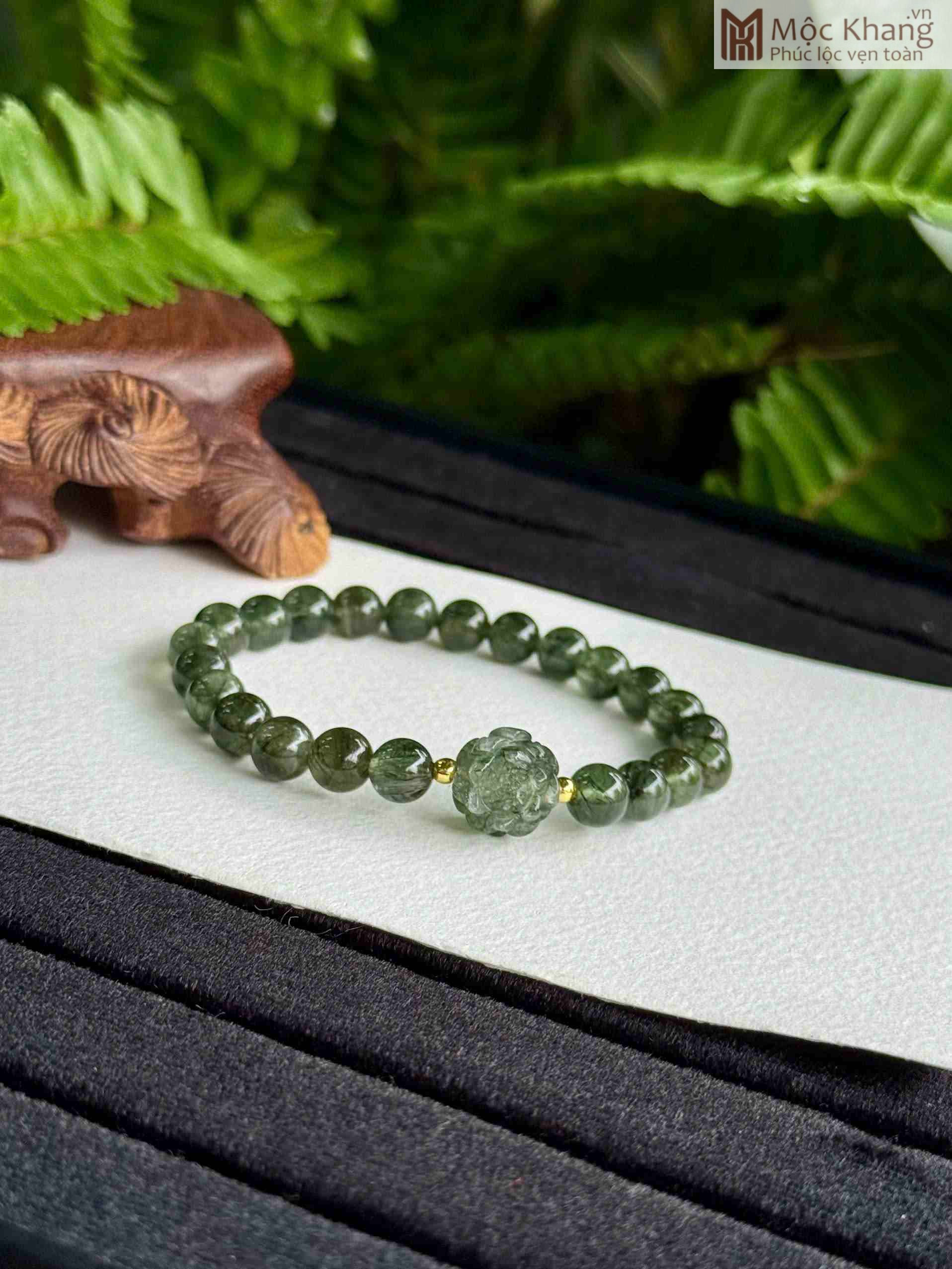 Chuỗi Thạch Anh Tóc Xanh Hạt 7 (mm) Phối Charm Hoa Sen (1)_1 Chuỗi Thạch Anh Tóc Xanh Hạt 7 (mm) Phối Charm Hoa Sen