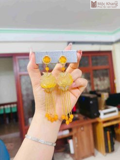 Hoa Tai Hầu Đồng Thạch Anh Vàng CHT08