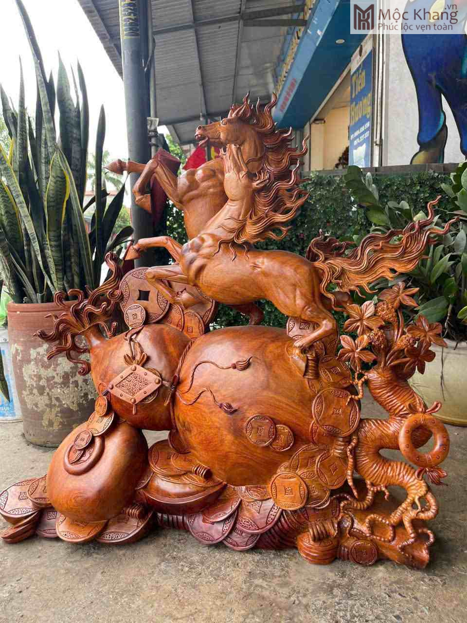 Tượng Song Mã Uyên Ương Gỗ Hương Cao 90 (cm) (1)_1 Tượng Song Mã Uyên Ương Gỗ Hương Cao 90 (cm)