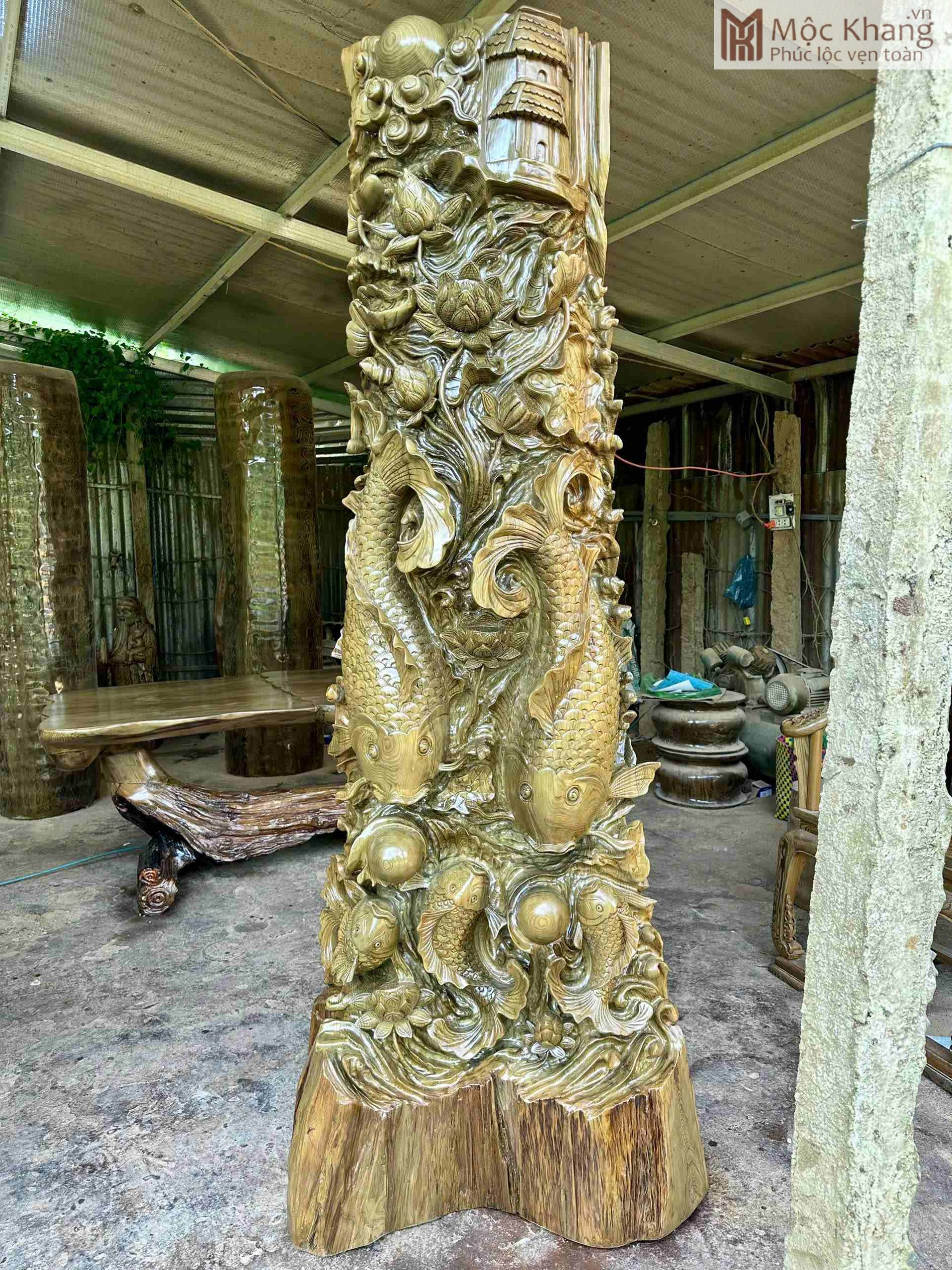 Tượng Lý Ngư Vọng Nguyệt Gỗ Thủy Tùng Cao 217 (cm) (1)_1 Tượng Lý Ngư Vọng Nguyệt Gỗ Thủy Tùng Cao 217 (cm)