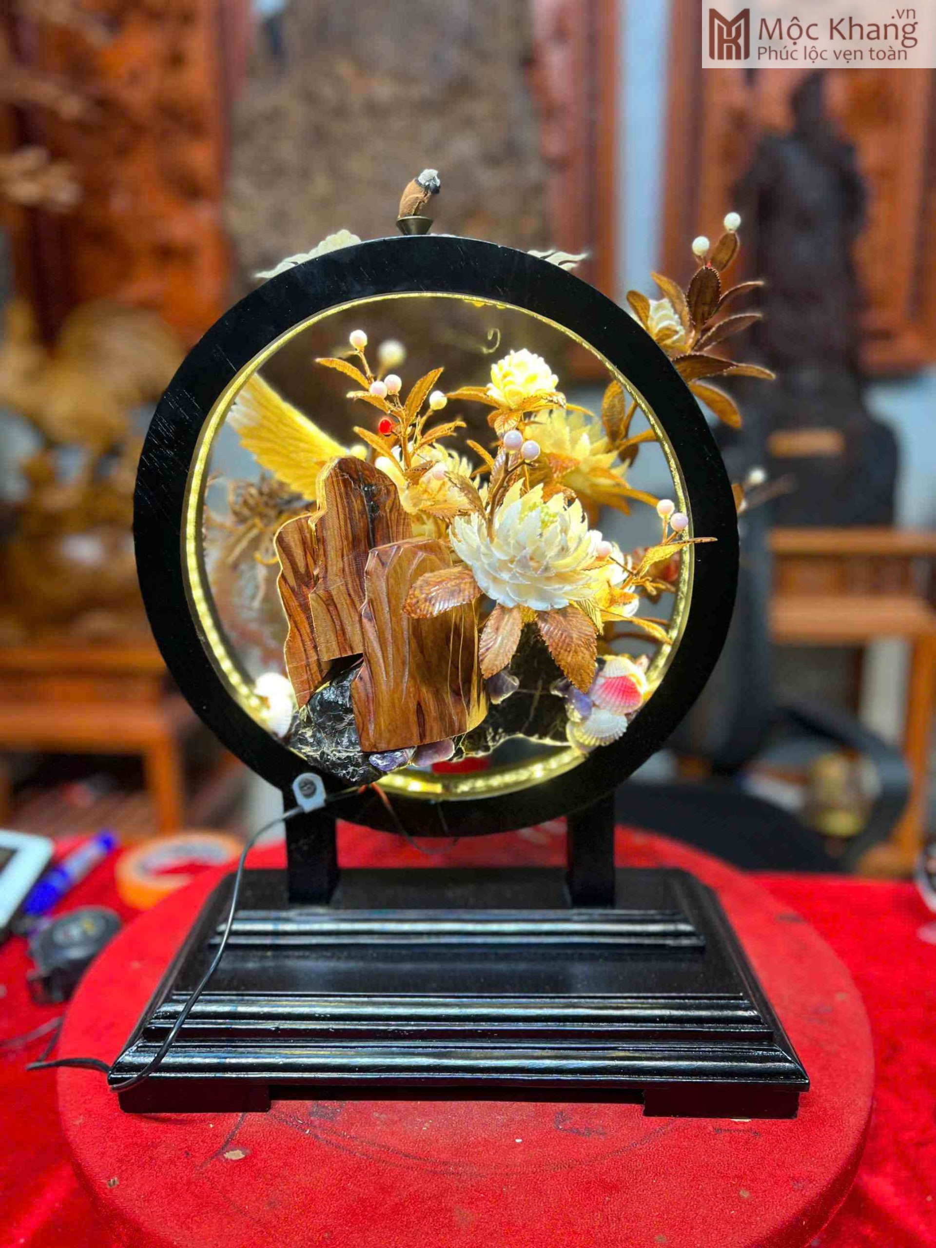 Tượng Phượng Hoàng Hoa Gỗ Sưa Cao 41 (cm) (2)_2 Tượng Phượng Hoàng Hoa Gỗ Sưa Cao 41 (cm)