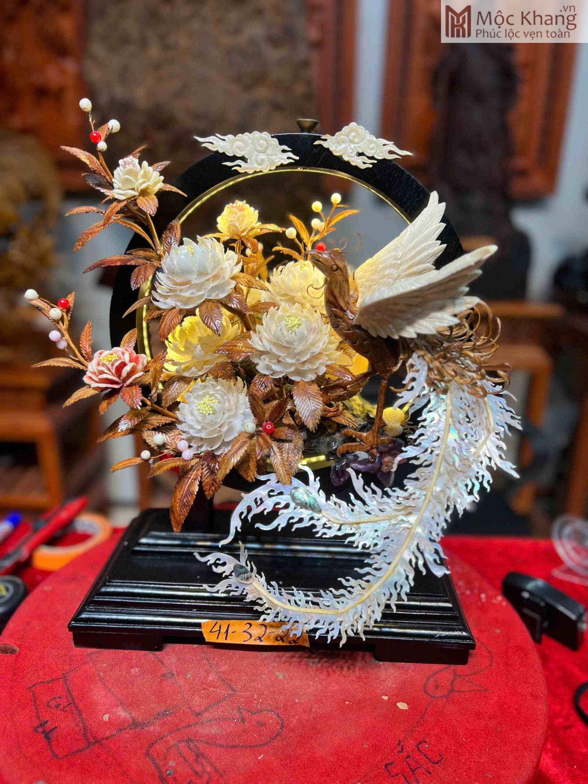 Tượng Phượng Hoàng Hoa Gỗ Sưa Cao 41 (cm) (3)_3 Tượng Phượng Hoàng Hoa Gỗ Sưa Cao 41 (cm)