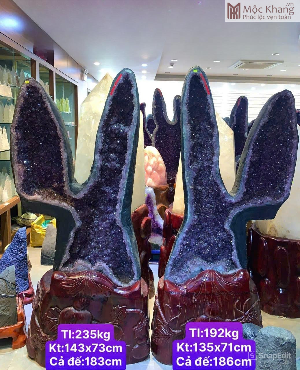Cặp Động Tinh Thể Thạch Anh Tím Cao 183 - 186 (cm) Cap Dong Tinh The Thach Anh Tim Cao 183 186 cm
