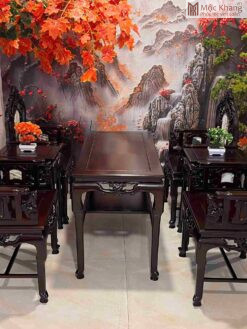 Bộ Bàn Ghế Trường Kỷ Trạm Mai Gỗ Gụ Cao 110 (cm)