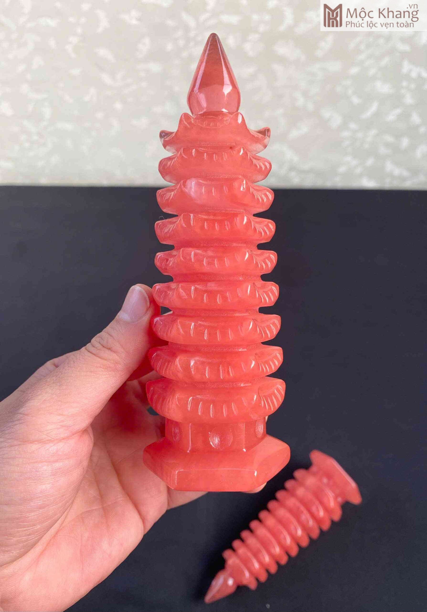 Tháp Văn Xương 9 Tầng Đá Thủy Tinh Đỏ Cao 15.8 (cm) (1)_1