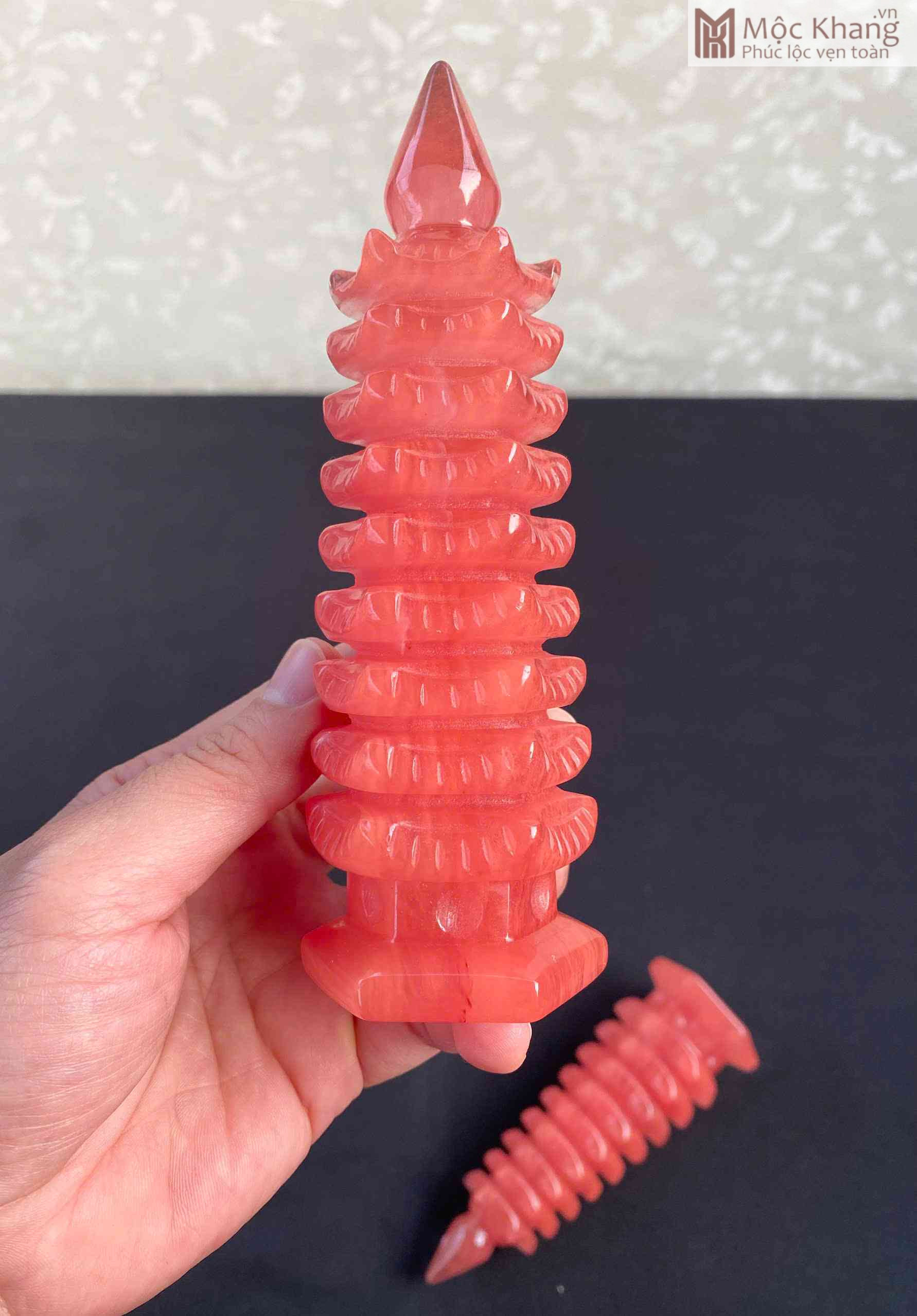Tháp Văn Xương 9 Tầng Đá Thủy Tinh Đỏ Cao 15.8 (cm) (2)_2