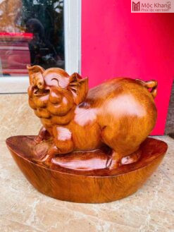 Tượng Heo Gỗ Ngọc Am Ngang 33 (cm)