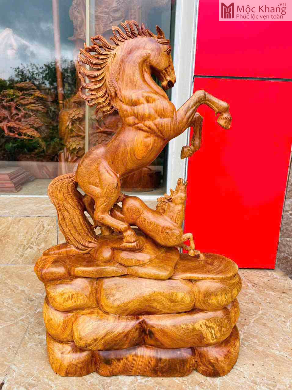 Tượng Ngựa Mẫu Tử Gỗ Hương Cao 65(cm) (4)_4 Tuong Ngua Mau Tu Go Huong Cao 65cm 4 4