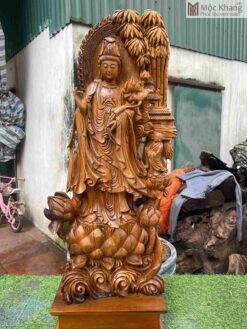 Tượng Phật Bà Quan Âm Gỗ Bách Xanh Cao 90 (cm)