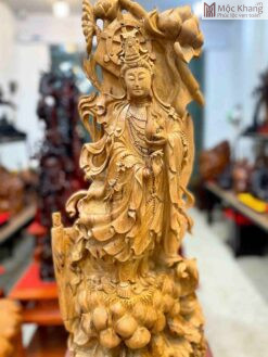 Tượng Quan Âm Gỗ Bách Xanh Cao 79 (cm)