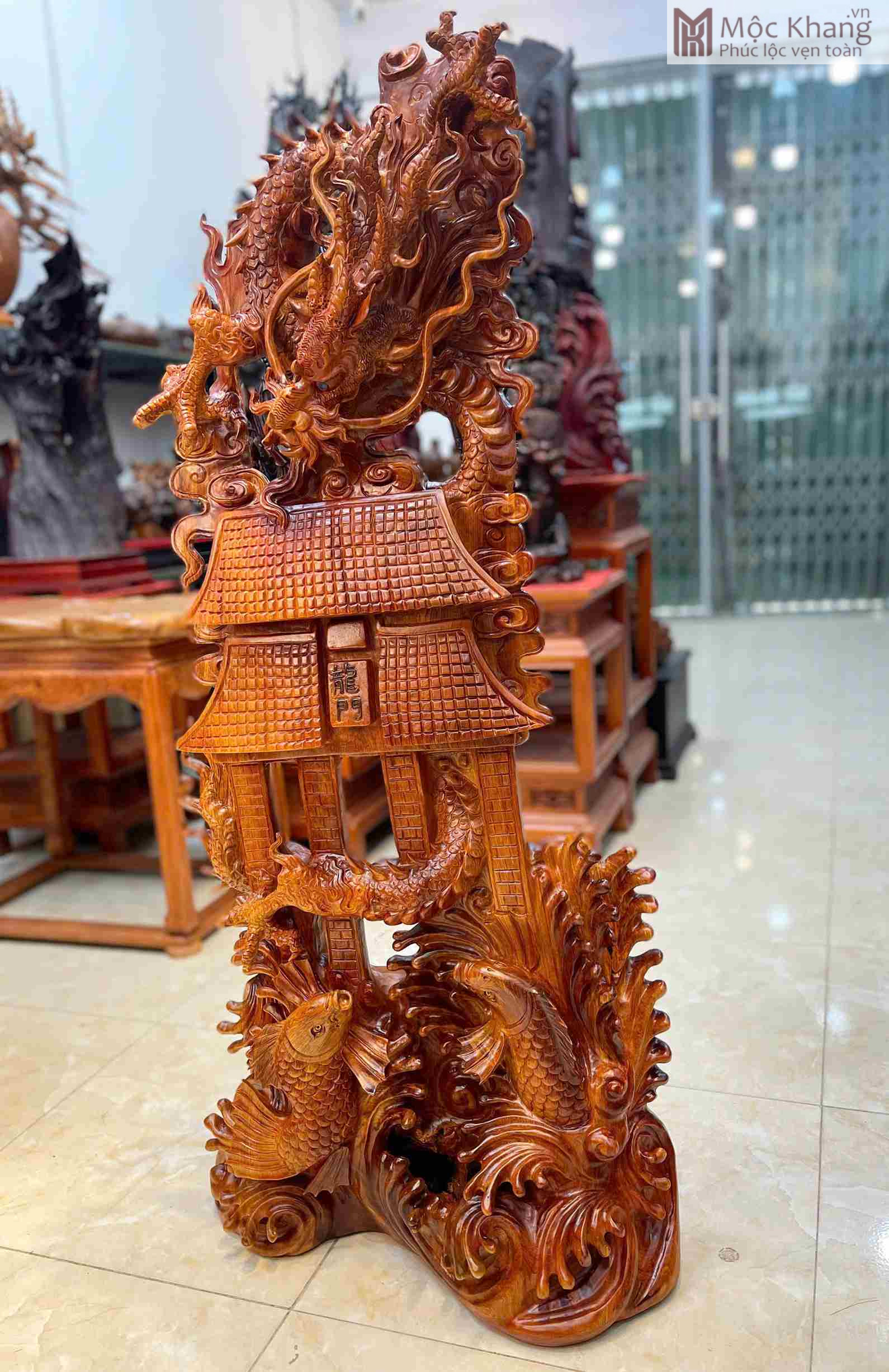 Tượng Rồng Vượt Long Môn Gỗ Hương Cao 118 (cm) (4)_4