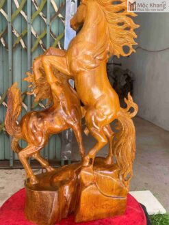 Tượng Song Mã Gỗ Hương Cao 73 (cm)