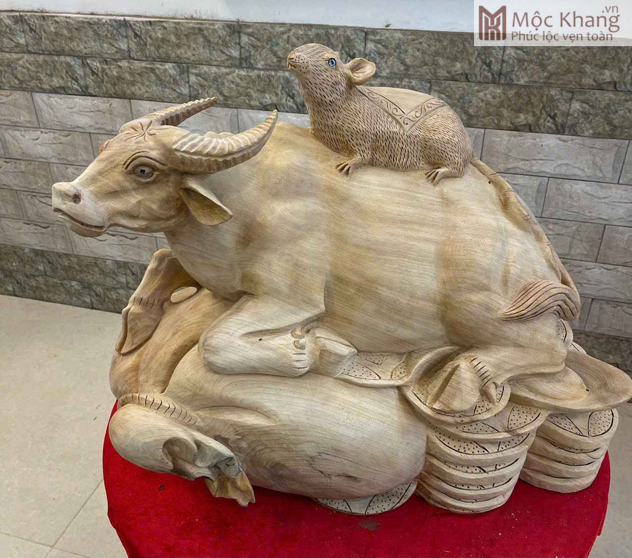 Tượng Trâu Cõng Chuột Gỗ Ngọc Am Cao 48 (cm) (1)_1 Tượng Trâu Cõng Chuột Gỗ Ngọc Am Cao 48 (cm)