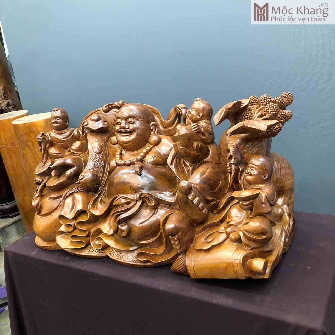 Tượng Di Lặc Tam Phúc Gỗ Ngọc Am Ngang 65 (cm) (3)_3