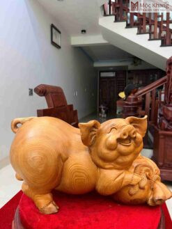 Tượng Heo Gỗ Ngọc Am Ngang 40 (cm)