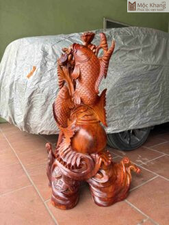 Tượng Song Ngư Mẫu Tử Gỗ Hương Cao 98 (cm)