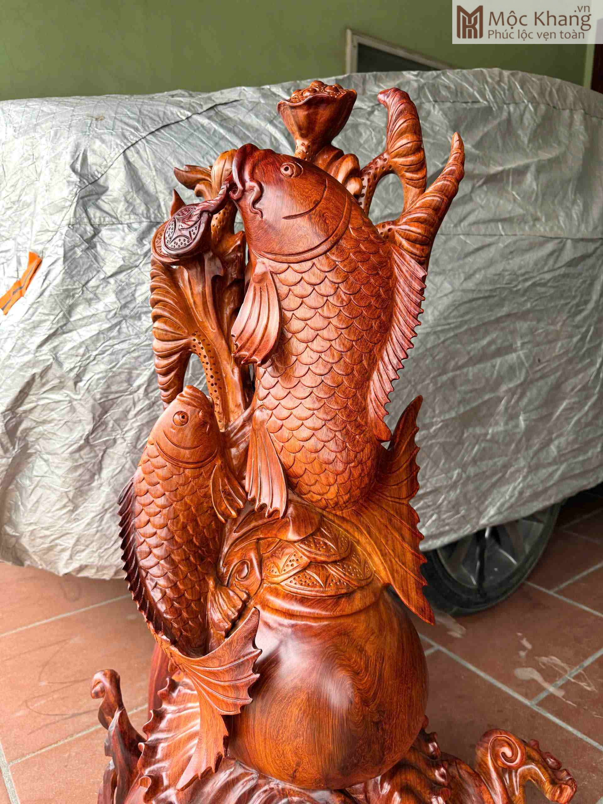 Tượng Song Ngư Mẫu Tử Gỗ Hương Cao 98 (cm) (4)_4