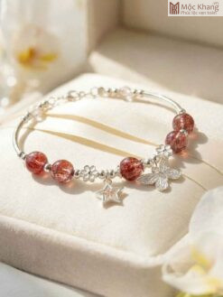 Vòng Tay Thạch Anh Tóc Đỏ Mix Charm Bạc