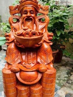 Cụ Thần Tài Ngồi Ngai Bê Tiền Gỗ Hương Cao 50 (cm)