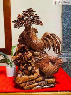 Tượng Gia Đình Gà Gỗ Cẩm Cao 75 (cm)
