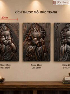 Bộ Tranh Tam Không Gỗ Hương Xám Cao 28(cm)