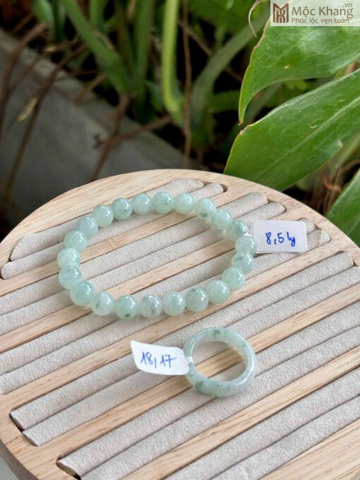 Bộ Vòng Và Nhẫn Ngọc Cẩm Thạch Hạt 8.5(mm)