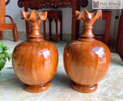 Cặp Bình Củ Tỏi Gỗ Ngọc Am Cao 48(cm)
