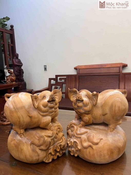 Cặp Heo Gỗ Ngọc Am Cao 34(cm)