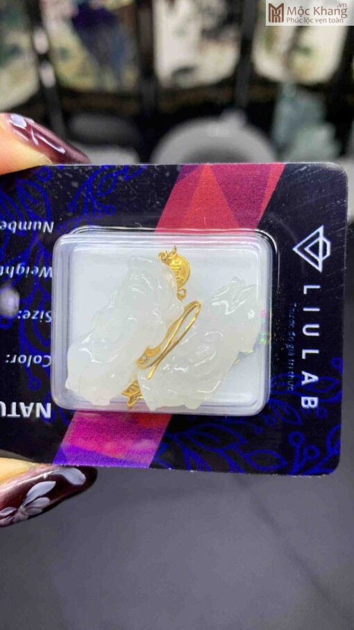 Đôi Bông Tai Tỳ Hưu Ngọc Cẩm Thạch Dài 22.3(mm)