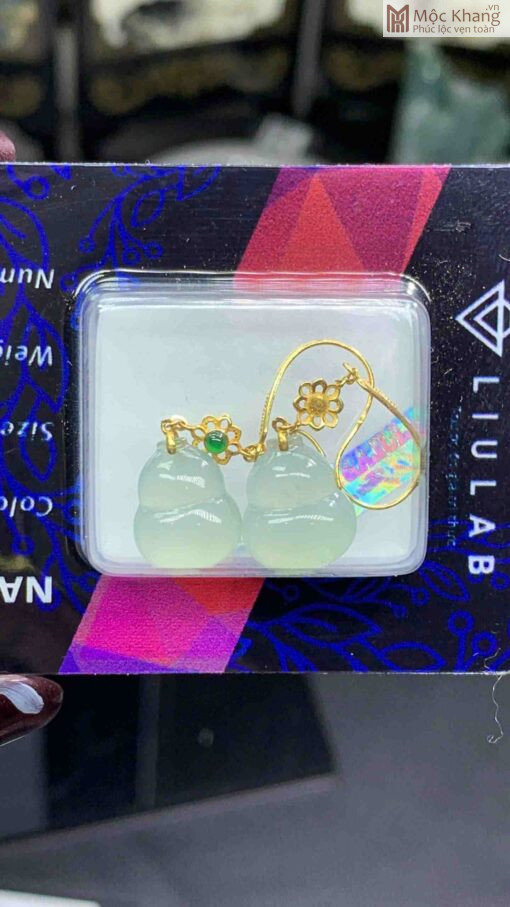 Đôi Hoa Tai Hồ Lô Ngọc Cẩm Thạch Size 11.6(mm)
