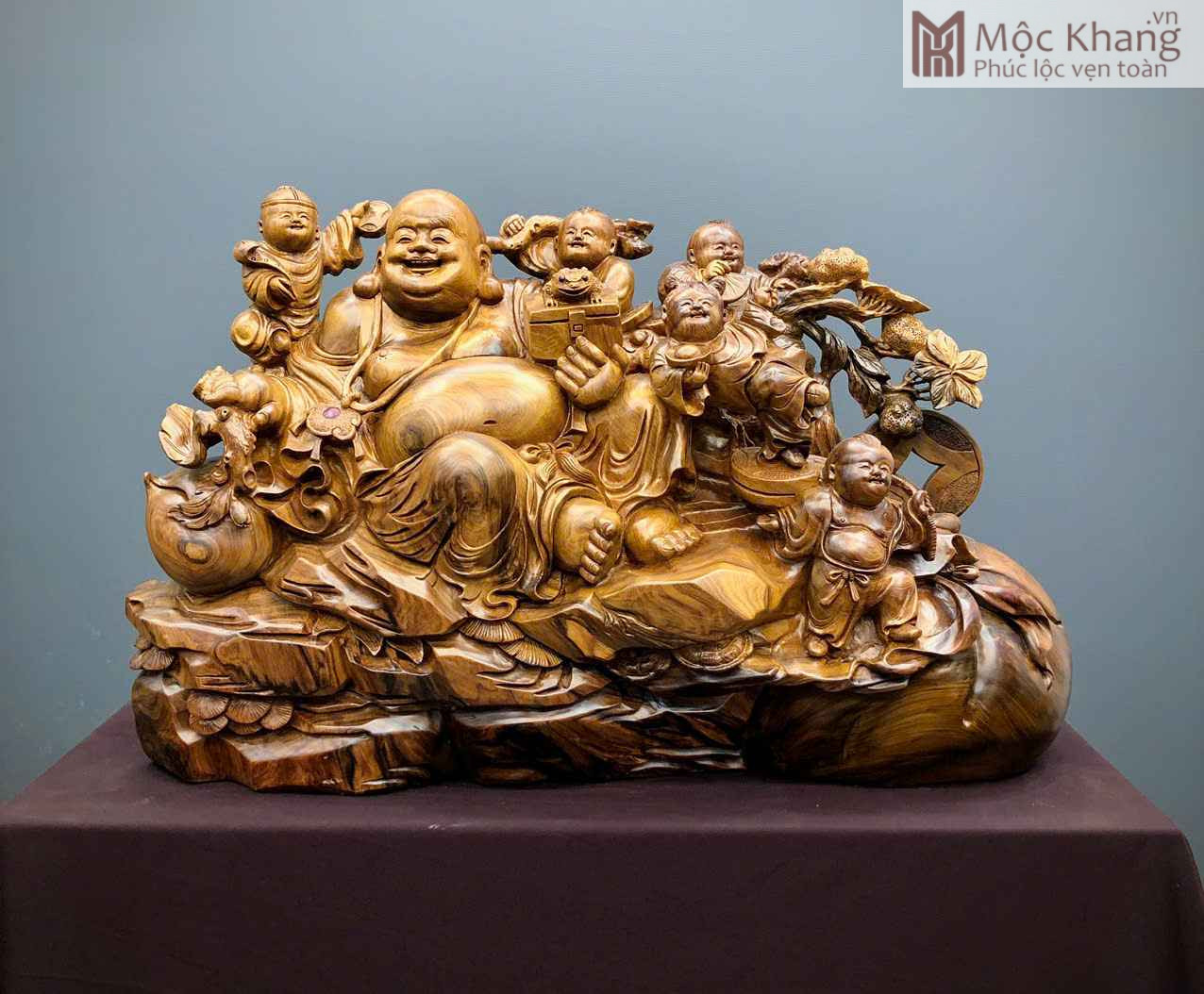 tuong-di-lac-ngu-phuc-go-bach-xanh-cao-45cm (1) Tượng Di Lặc Ngũ Phúc Gỗ Bách Xanh Cao 45(cm)