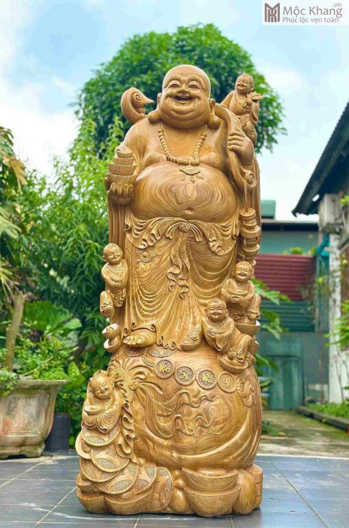 Tượng Di Lặc Ngũ Phúc Gỗ Cẩm Cao 2.2(m)