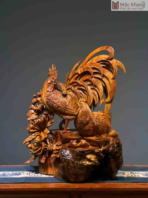 Tượng Gia Đình Gà Gỗ Cẩm Cao 58(cm)