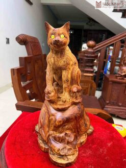 Tượng Mèo Ngồi Bao Tiền Gỗ Cẩm Cao 35(cm)