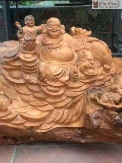 Tượng Phật Di Lặc Ngũ Phúc Gỗ Ngọc Am Ngang 100(cm)