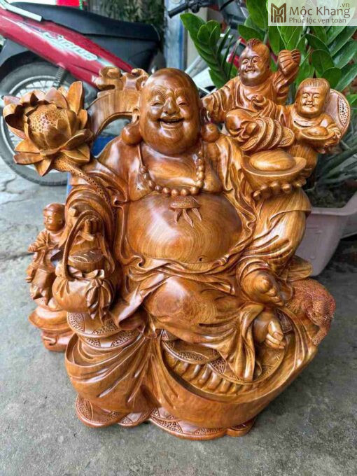 Tượng Phật Di Lặc Như Ý Tài Lộc Gỗ Hương Cao 60(cm)