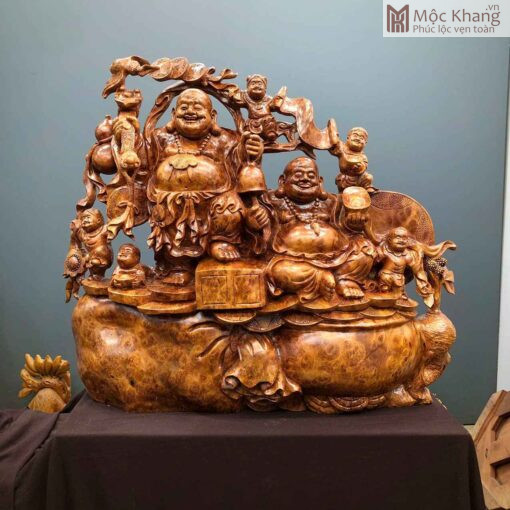 Tượng Phật Di Lặc Song Phúc Gỗ Nu Cao 75(cm)