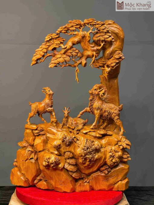 Tượng Tam Dương Gỗ Nu Hương Cao 79(cm)