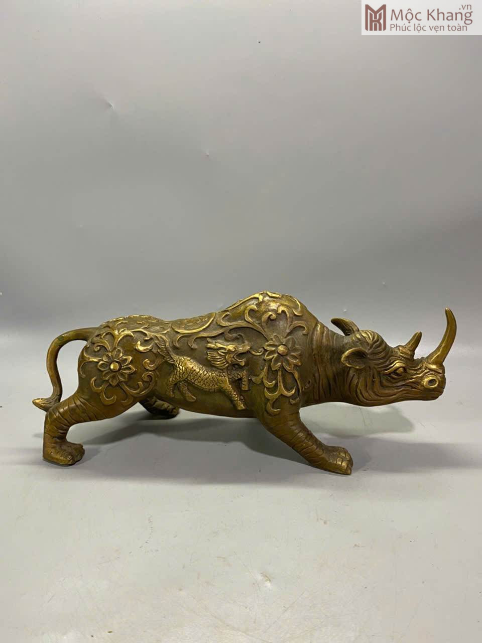 tuong-te-giac-dong-cu-dai-24cm (2) Tượng Tê Giác Đồng Cũ Dài 24(cm)