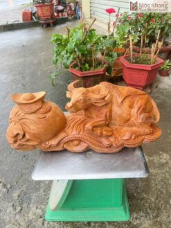Tượng Trâu Gỗ Ngọc Am Ngang 46(cm)