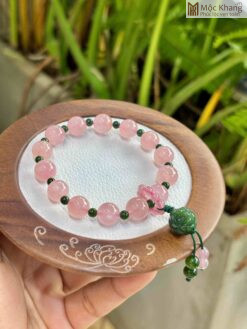 Vòng Thạch Anh Hồng Hạt 9.8(mm) Mix Charm