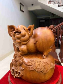 Tượng Heo Gỗ Ngọc Am Cao 36 (cm)