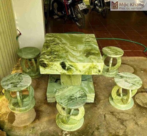 Bộ Bàn 6 Ghế Đá Serpentin Dài 83(cm)